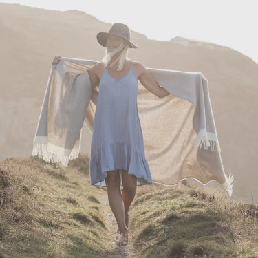 Harbour Mist Herringbone Wool Blanket
