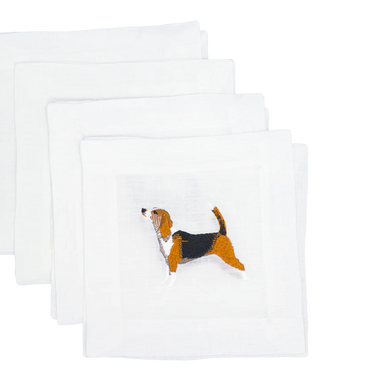 Set of 4 Beagle Embroidered Cocktail Napkins
