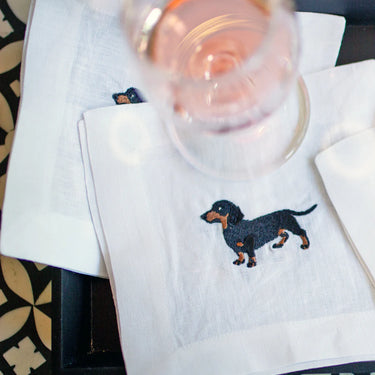 Set of 4 Daschund Embroidered Cocktail Napkins