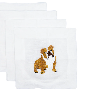 Set of 4 English Bulldog Embroidered Cocktail Napkins