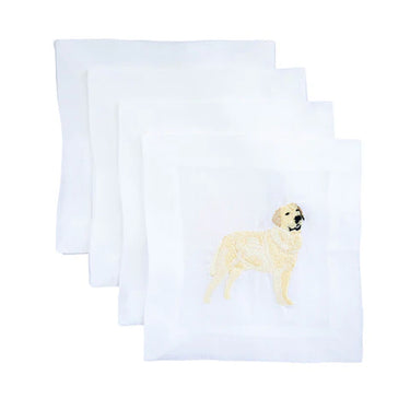 Set of 4 Yellow Lab Embroidered Cocktail Napkins