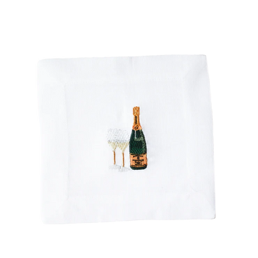 Set of 4 Champagne Embroidered Cocktail Napkins