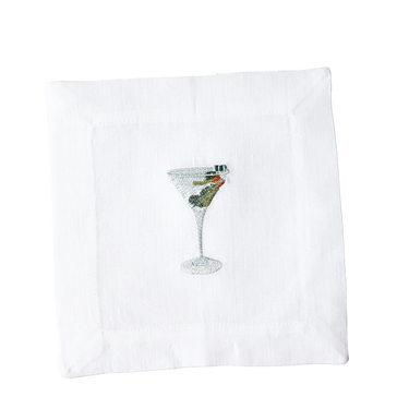Set of 4 Martini Embroidered Cocktail Napkins
