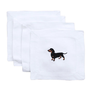 Set of 4 Daschund Embroidered Cocktail Napkins