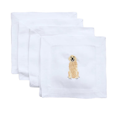 Set of 4 Golden Retriever Embroidered Cocktail Napkins