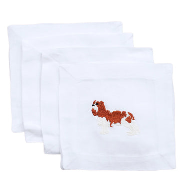 Set of 4 Cavalier King Charles Spaniel Embroidered Cocktail Napkins