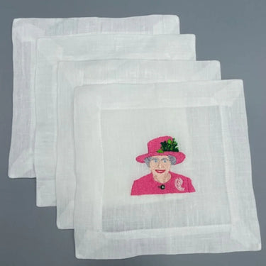 The Queen Set of 4 Embroidered Cocktail Napkins
