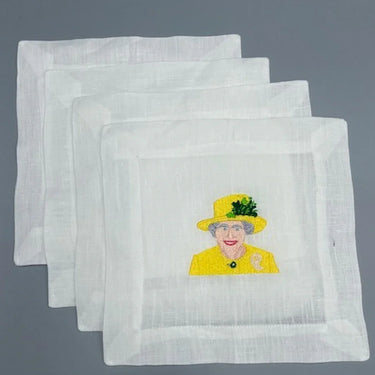The Queen Set of 4 Embroidered Cocktail Napkins