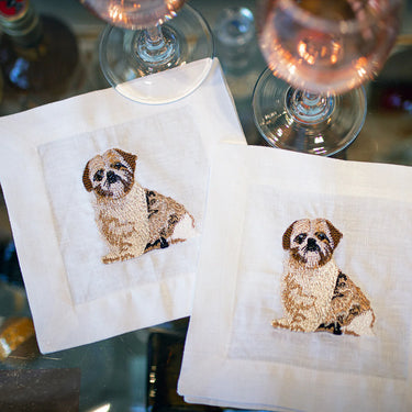 Set of 4 Shih Tzu Embroidered Cocktail Napkins