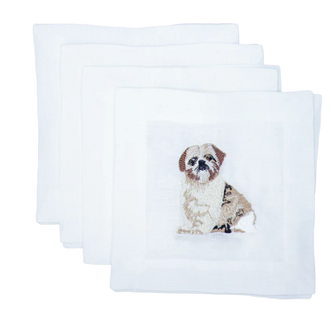 Set of 4 Shih Tzu Embroidered Cocktail Napkins