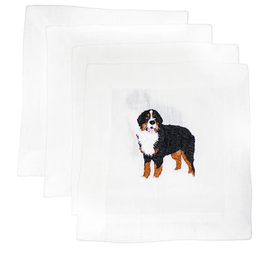 Set of 4 Bernese Mountain Dog Embroidered Cocktail Napkins
