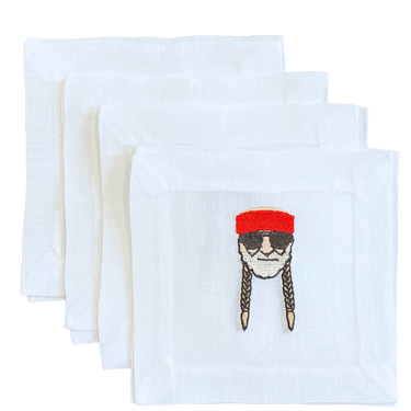 Willie Nelson Set of 4 Embroidered Cocktail Napkins