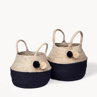 Handwoven Wicker Pom Pom Basket
