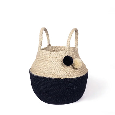 Handwoven Wicker Pom Pom Basket